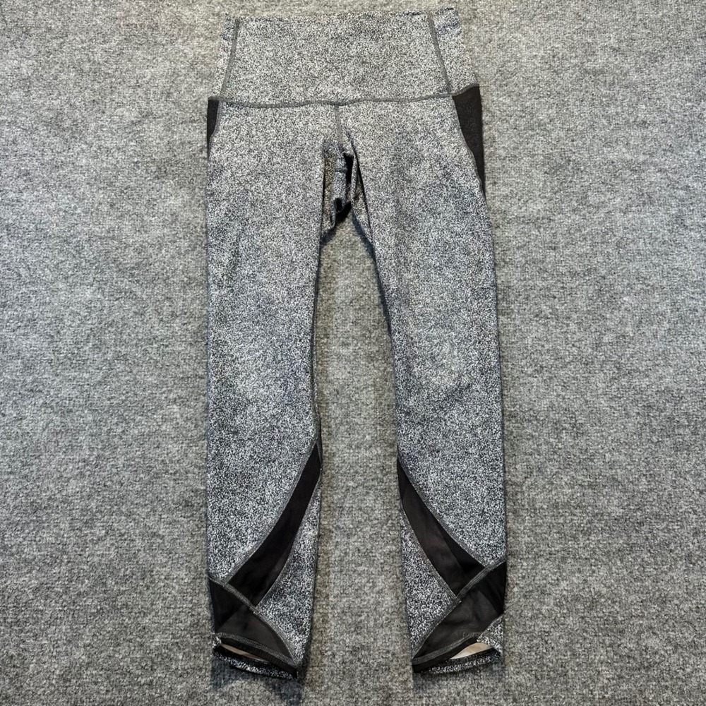 Lululemon Leggings Womens 8 Gray Space Dye Mesh Panel Yoga Athleisure
